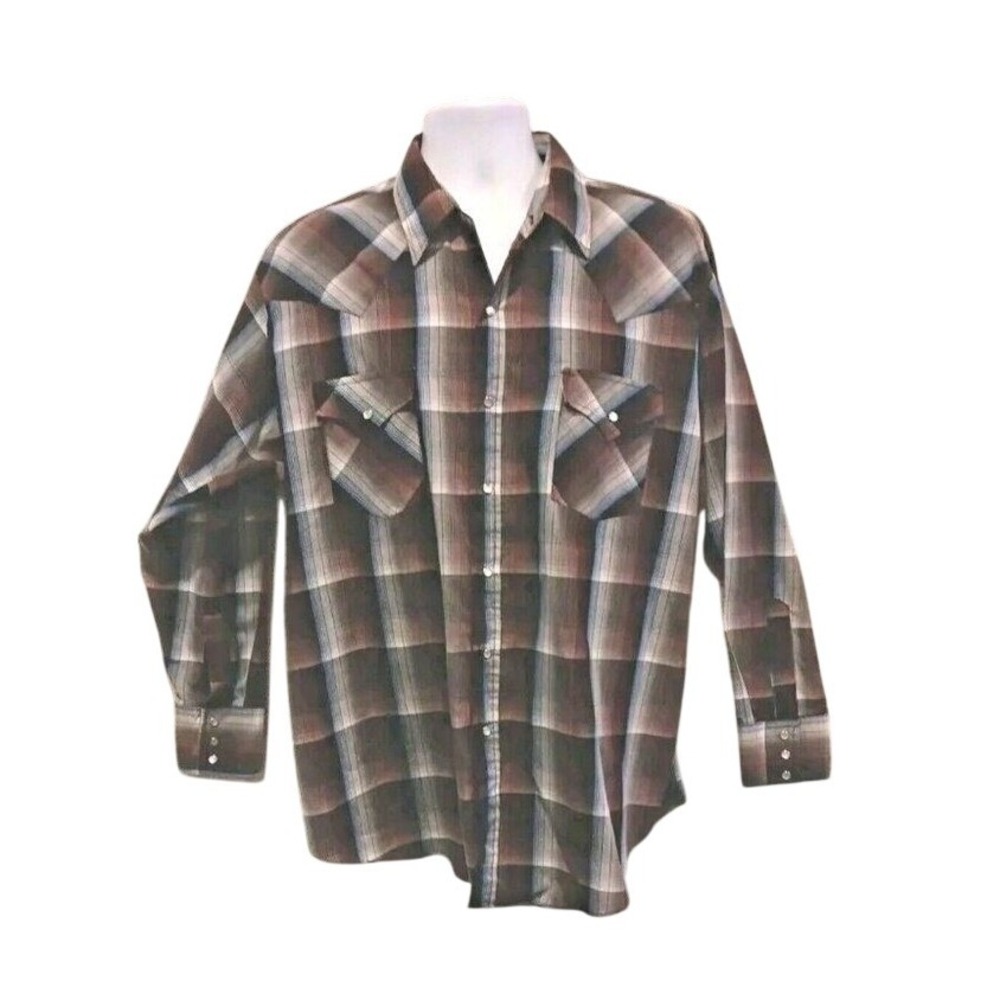 Plaid‎ Long Sleeve Pearl Snap Shirt Men's 2X by Plains Cowboy Western Wear